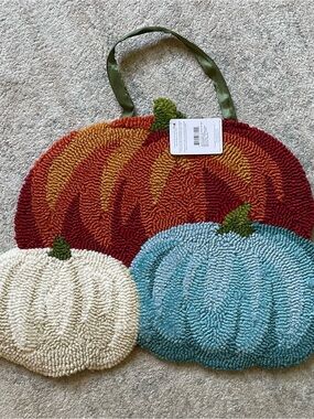 Hooked Pumpkin Trio Wall Hanging - Orange, Teal, Cream